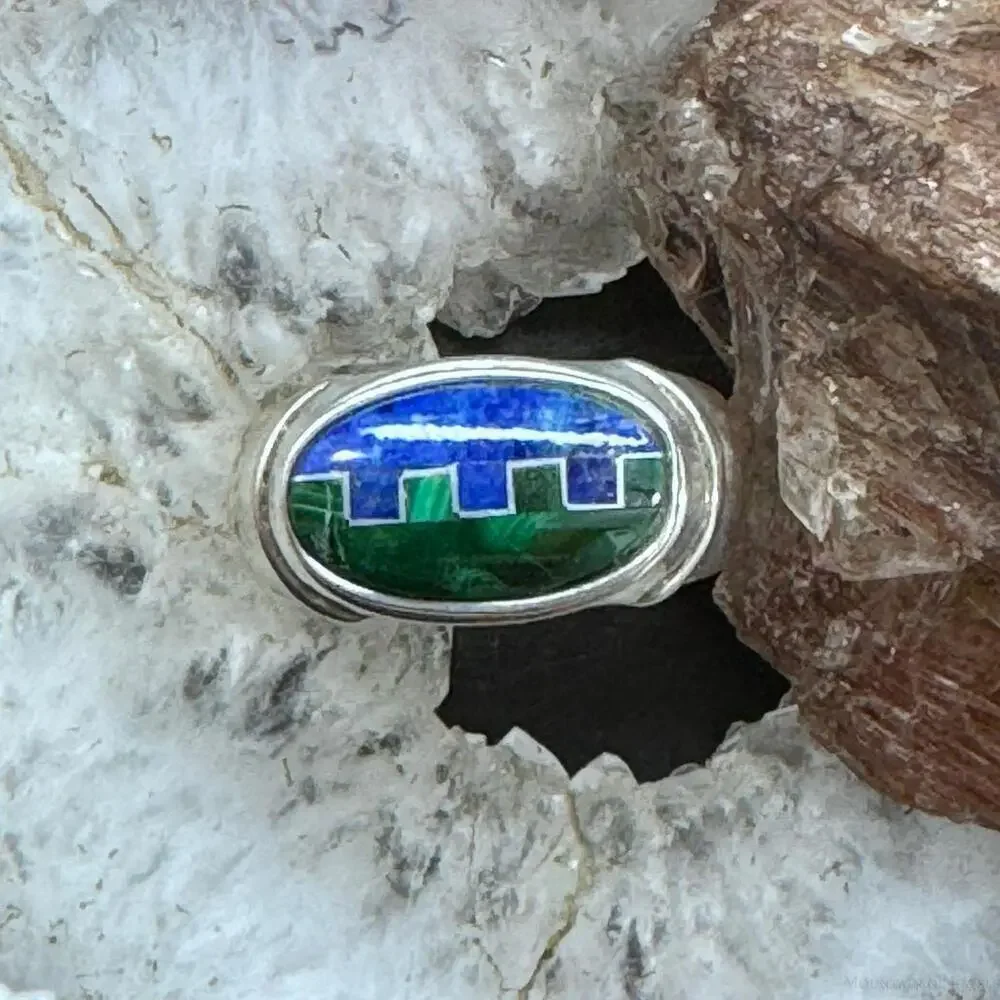 Carolyn Pollack Sterling Silver Oval Lapis and Malachite Inlay Ring For Women